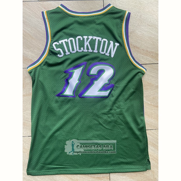Camiseta Utah Jazz John Stockton NO 12 Mitchell & Ness 1996-97 Verde